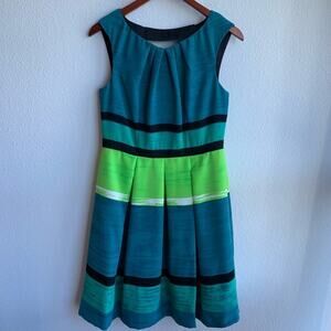 Adrianna Papell Geo Block Dress Green Black Preppy Summer Event Wedding Shower 8